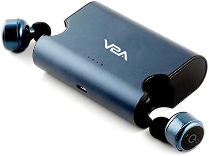 V2A Mini Invisible Truly Wireless Bluetooth V4.2 Stereo Surround Sound Earphones with Best in Class Deep Bass, Charging Box, Handsfree Mic and USB Adapter to Turn Charge Box into Power Bank (Blue)