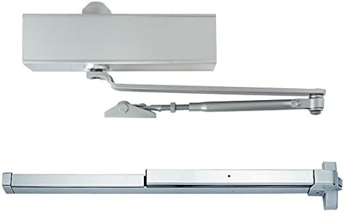 Heavy Duty Push Bar and Door Closer Combo - ANSI Grade 1 - UL Listed - Fire Rated - Silver