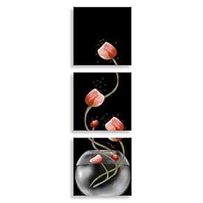 3 Panel Flower in Black Background Home Wall...