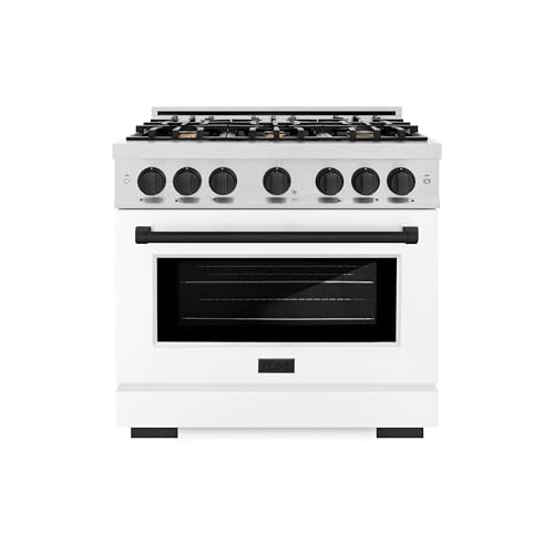 ZLINE Autograph Edition 36 in. 5.2 cu. ft. Select Gas Range with 6 Burner Cooktop and Convection Gas Oven in Satin Stainless Steel with White Matte Door and Matte Black Accents (HGRSZ-WM-36-MB)