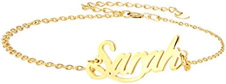 AIJIAOWomen's Personalized Custom Name Bracelets & Name Anklets- Stainless Steel Gold Plated