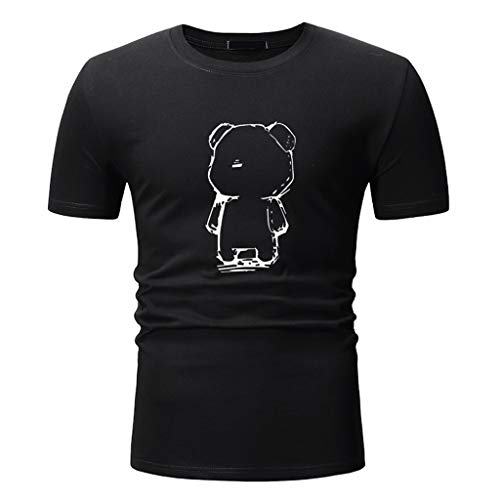 YKARITIANNA Fashion Men Casual Summer Print Short Sleeve O-Neck Tops Blouse T-Shirt Black