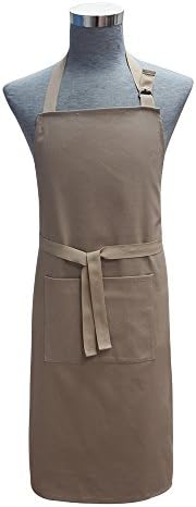 100%Cotton Solid Adjustable Kitchen Chef Aprons with Pocket and Extra Long Ties, 27x34inches, Commercial Men&amp;Women Bib Aprons for Cooking, Baking, Crafting, Gardening, BBQ.Machine Washable, Brown