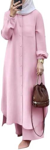 Abaya Dress for Women Abayas Plus Size Long Sleeve Ethnic Shirts Dress Turn-Down Collar Shirt Wide Leg Pants Muslim Clothes for Women 2 Piece Set Eid Ramadan Prayer Outfits Kaftan Dresses Pink Abaya Dress for Women Abayas Plus Size Long Sleeve Ethnic Shirts Dress Turn-Down Collar Shirt Wide Leg Pants Muslim Clothes for Women 2 Piece Set Eid Ramadan Prayer Outfits Kaftan Dresses Pink