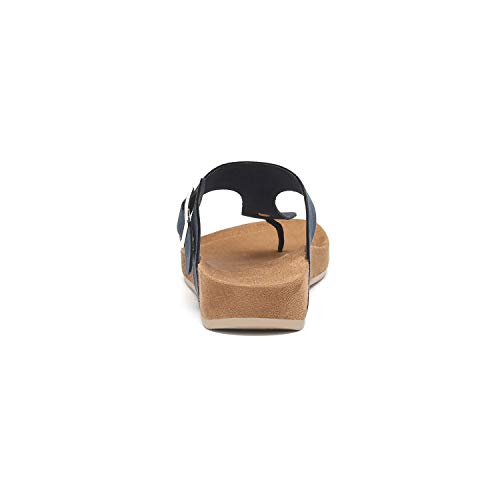 Women's T-Strap Thong Sandals Buckle Slip On Flip-Flops Beach Casual Platform Footbed Slippers (9, Navy)