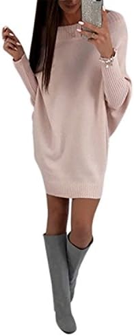 Henraly Long sleeve Winter self portrait pullover loose ladies dresses knitted sweater dress light pinkXL