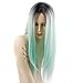 aSulis Ombre Long Natural Straight Black Roots Mint Green Ombre Synthetic Wigs for Women Middle Parting wigs 28