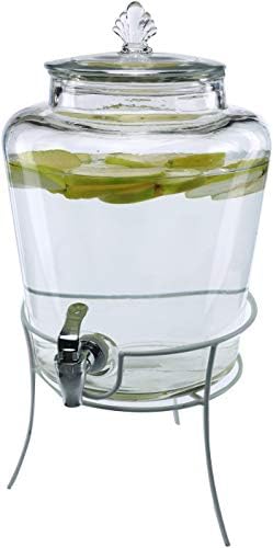 Circleware 69180 Market Lane Glass Beverage Dispenser with Metal Stand and Lid Entertainment Kitchen Glassware Pitcher for Water, Juice, Wine, Kombucha & Cold Drinks, Huge 2.1 Gallon, Clear