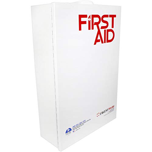 OSHA & ANSI 4 Shelf Industrial First Aid Cabinet with Pocket Liner, 150 Person, 1125 Pieces, 2015 Class B+, Types I & II, Made in USA by Urgent First AidTM with extra content & NEW ANSI First Aid Guide