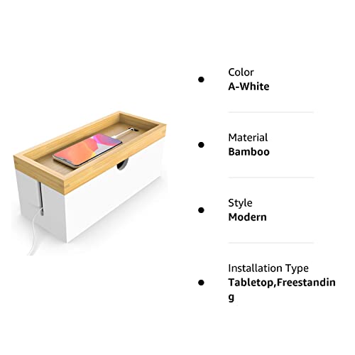 Bamboo Cable Management Box, Large Cord Organizer Box Cable Box to Hide