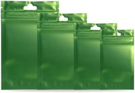 100 Pcs Metallic Matte Plastic Ziplock Bags Clear Front Hang Hole Aluminum Foil Bags For Food Saver Long Term Food Storage Packaging Green 10x18cm (4x7") Thickness: 3 MIL