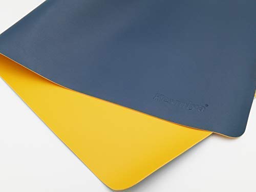 KEVMIYA Pad for Desk with Artificial Leather Material, 31.5X15.74X0.08in, Perfect mat for Home Desk and Office Table, Waterproof and Rectangular with Fillet, Double Sided (Blue+Yellow)