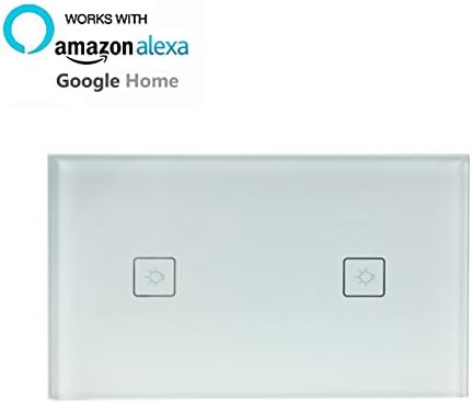 Smart Wall Light Switch Compatible with Alexa&amp; Google Home, Knaclean Touch Screen Wi-Fi Wall Switch Glass Panel 2 Way US Standard 110-240V with Wireless Remote Control 