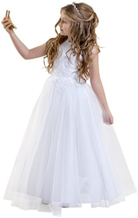 Girls Holy Communion Flower Girl Dress Glitter Tulle Skirt Lace Bodice CD-1