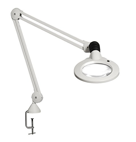 Vision-Luxo KFL026024 KFM LED Illuminated Magnifier, 45" Arm, 5 Diopter, Edge Clamp, Light Gray