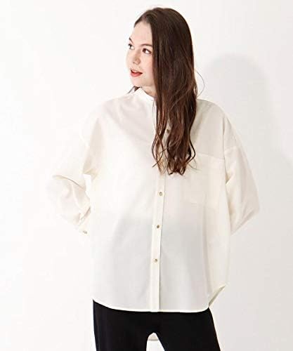 Amazon グローブ シャツ ブラウス リネン調バンドカラービッグシャツ レディース アイボリー 004 03 L シャツ ブラウス 通販