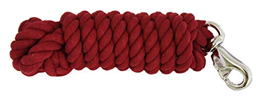AJ Tack Wholesale 10 Ft Horse Recycled Cotton Lead Rope Heavy Duty 3/4 Diameter Bull Snap Burgundy