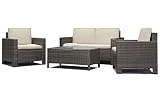 4 Pieces Outdoor Patio PE Rattan Wicker Sofa Sectional Furniture Set with Cushion