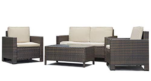 4 Pieces Outdoor Patio PE Rattan Wicker Sofa Sectional Furniture Set with Cushion