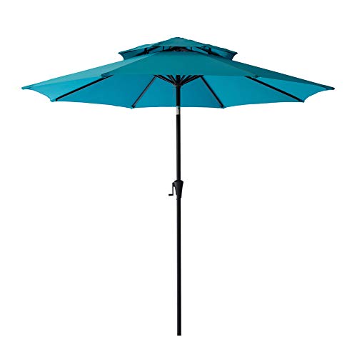 C-Hopetree 9' Double Top Outdoor Patio Market Umbrella with Tilt for Garden Table Outside Balcony Pool Deck or Yard, Aqua Blue