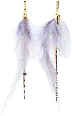 XAvoe Unique Grey Feather Crystal Tassel Alphabet Leisure Design Multicolor Dangle Drop Earrings for Women Fashion jewelry (Grey)
