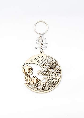 Set of 12 Pcs New Wood Design Keychain Comfirmation/Baptism/Comunion Favors for Boy or Girl Recuerdos de Bautizo/Birthday Party Gift/Baby Shower Gift/ (Moon boy)