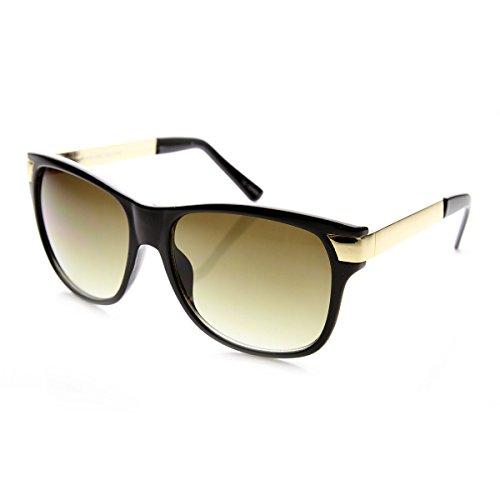 Premium High Fashion Metal Temple Mod Horn Rimmed Sunglasses (Black-Gold Grey-Gradient)
