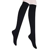JET-BOND(TM) FS04 Wool Woollen Knee High Socks Warm Stockings (Black)