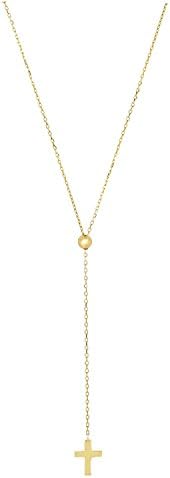 MCS Jewelry 14 Karat Yellow Gold Shiny Textures Adjustable Cable Chain Necklace with Cross (Length: 26")