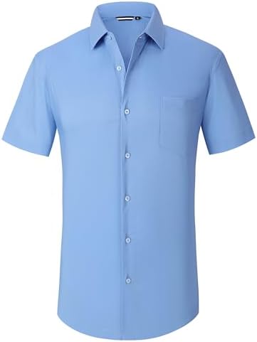 short sleeve royal blue dress shirt Covona Men's Short Sleeve Solid Royal Blue Color Dress Shirt size Small