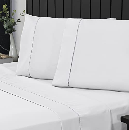 Jogo de Cama Queen Percal 400 Fios Ponto Palito 04 Peças, Antiácaro, Anti-pilling com Toque Macio - Branco