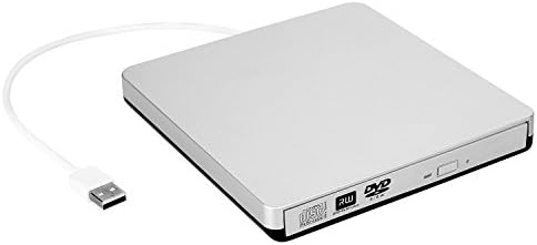 ZSMJ USB 2.0 External CD Drive,DVD-R CD-RW Writer/Burner/Player with Classic Silvery for Apple MacBook Air, Macbook Pro, Mac OS, PC Laptop(silvery)