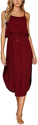 NERLEROLIAN Women's Adjustable Strappy Split Summer Beach Casual Midi Dress