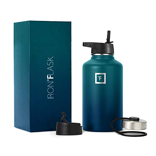 IRON FLASK 32 Oz Sports Water Bottle – Stainless Steel, Triple Insulated, 3 Lids (Straw Lid), Leak Proof