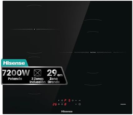 HI6311BSCE - Placa Induccion, 29 cm, Vitroceramica, 3 Fuegos, 7200W, Calentamiento Rápido Power Boost, Contol Táctil, Zona Expandible