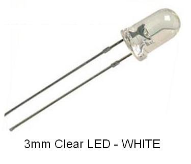 NightFire - 3mm Clear WHITE LEDs (30 pieces) with Resistors