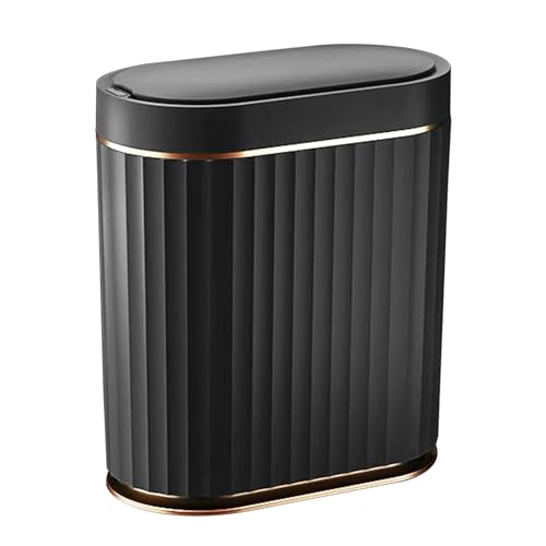 ELPHECO Schwarzer Badezimmer-Mülleimer mit Deckel – ELPEHCO 2 Gallonen Sensor Mülleimer Automatischer schmaler Wasserdicht Smart Slim Motion Abfalleim