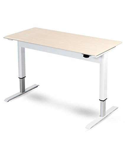 Pneumatic Adjustable Height Standing Desk (56", White Frame / Birch Top)
