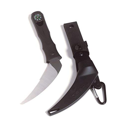 Nisaku NJP945 Field and Hunting Sickle w/Built in Compass, Authentic Tomita (Est. 1960) Japanese Stainless Steel, 4.75" Blade, Ergonomic Plastic Handle w/Carabiner Sheath