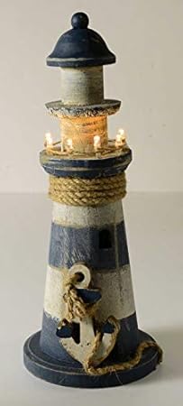 E+N Leuchtturm mit LED blau/weiß/Natur groß, Höhe: 30cm