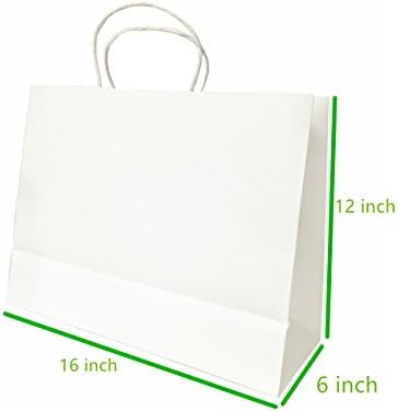 Metrogalaxy 16"X6"X12" Big Kraft Paper Bags, Party Bags, Shopping Bags with Handles, Color: White Bags, 12PC