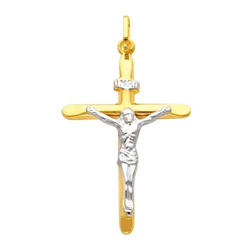 PRINS JEWELS Unisex Two-Tone Cross Pendant With 14 Carat 585 Yellow and White Gold (29)