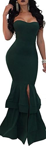 Evesymil Women Strapless Split Mermaid Bodycon Evening Gown Party Maxi Long Dress Green Medium
