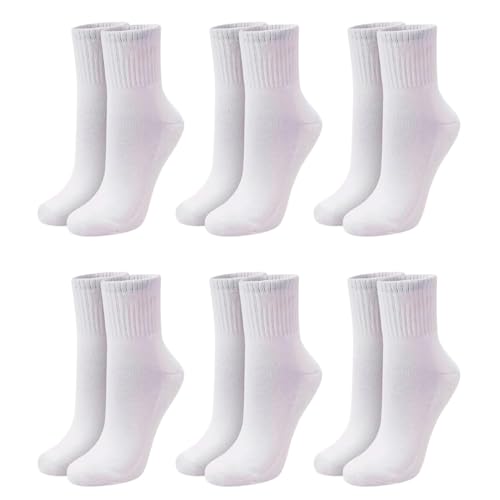 Meia Cano Médio Kit 6 Pares Meias Esportiva Branca, Punho Canelado, Adulto Unissex