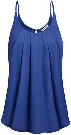 ZENNESSA Women's Pleated Front Fitted Chiffon Double Layered Cami Tank Tops XX-Large Royal