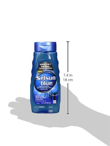 Selsun Blue 3-in-1 Anti-Dandruff Shampoo, 11 fl. oz., with Conditioner & Acne Treatment Body Wash, Salicylic Acid 2%