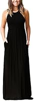 GRECERELLE Women's Sleeveless Racerback Loose Plain Maxi Dresses Casual Long Dresses with Pockets