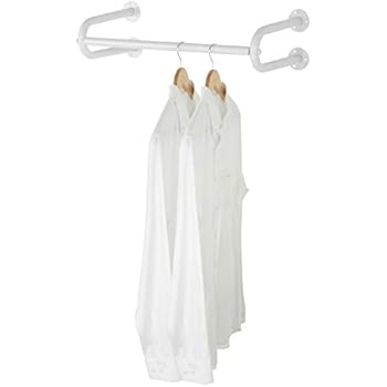 MyGift 24-Inch White Metal Wall-Mounted Garment Hanging Bar