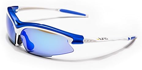Luna Sky Running Cycling Sunglasses with Hard Protective Case (Blue Revo Lenses, White/Blue Frame) with Gray Interchangeable Lenses