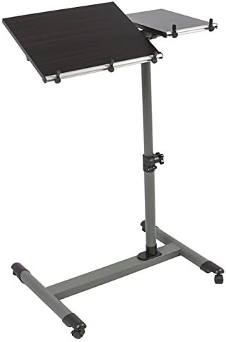 Rolling Laptop Table Lap Desk Notebook Tilting Splitting Tabletop Adjustable Height Swivel Wheels Overbed Desk TV Food Hospital Bed Tray Cart Steel stand With Powder Coated H-Base